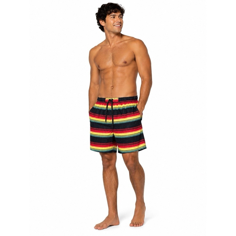 Burnside Men's Board Shorts XL Black Rainbow Stripe Swim Trunks Beach Surf